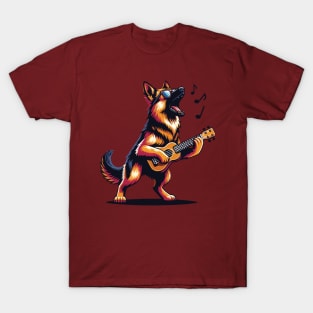 Dog Playing Guitar Singing German Shepherd Alsatian Funny T-Shirt